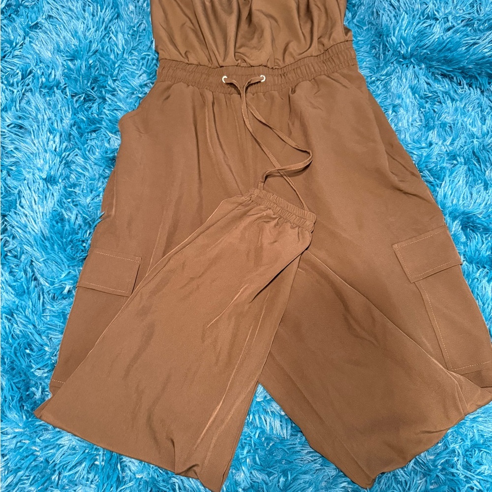 Chic Brown Jumpsuit with Drawstring Waist